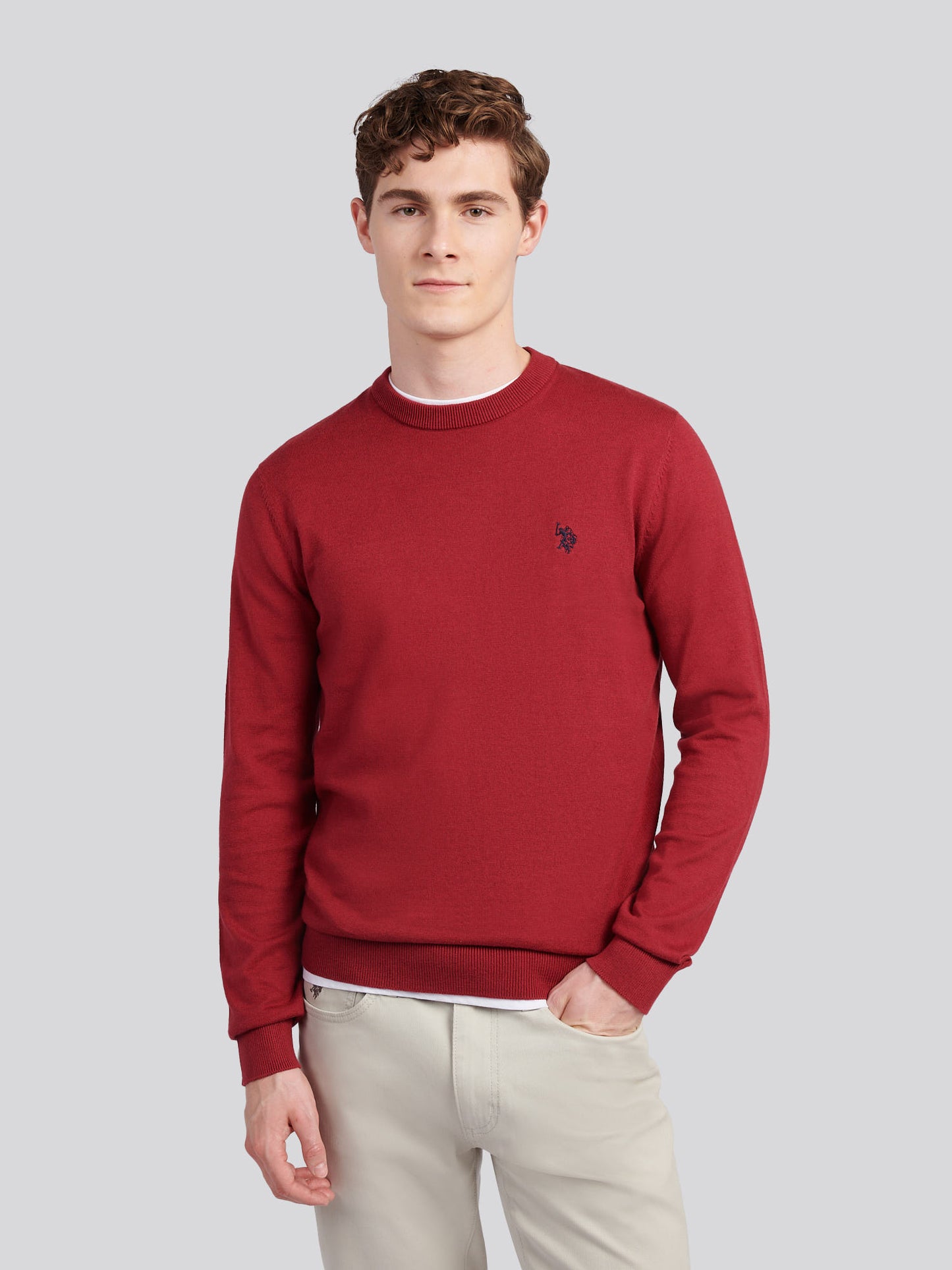 Mens Cotton Crewneck in Tibetan Red