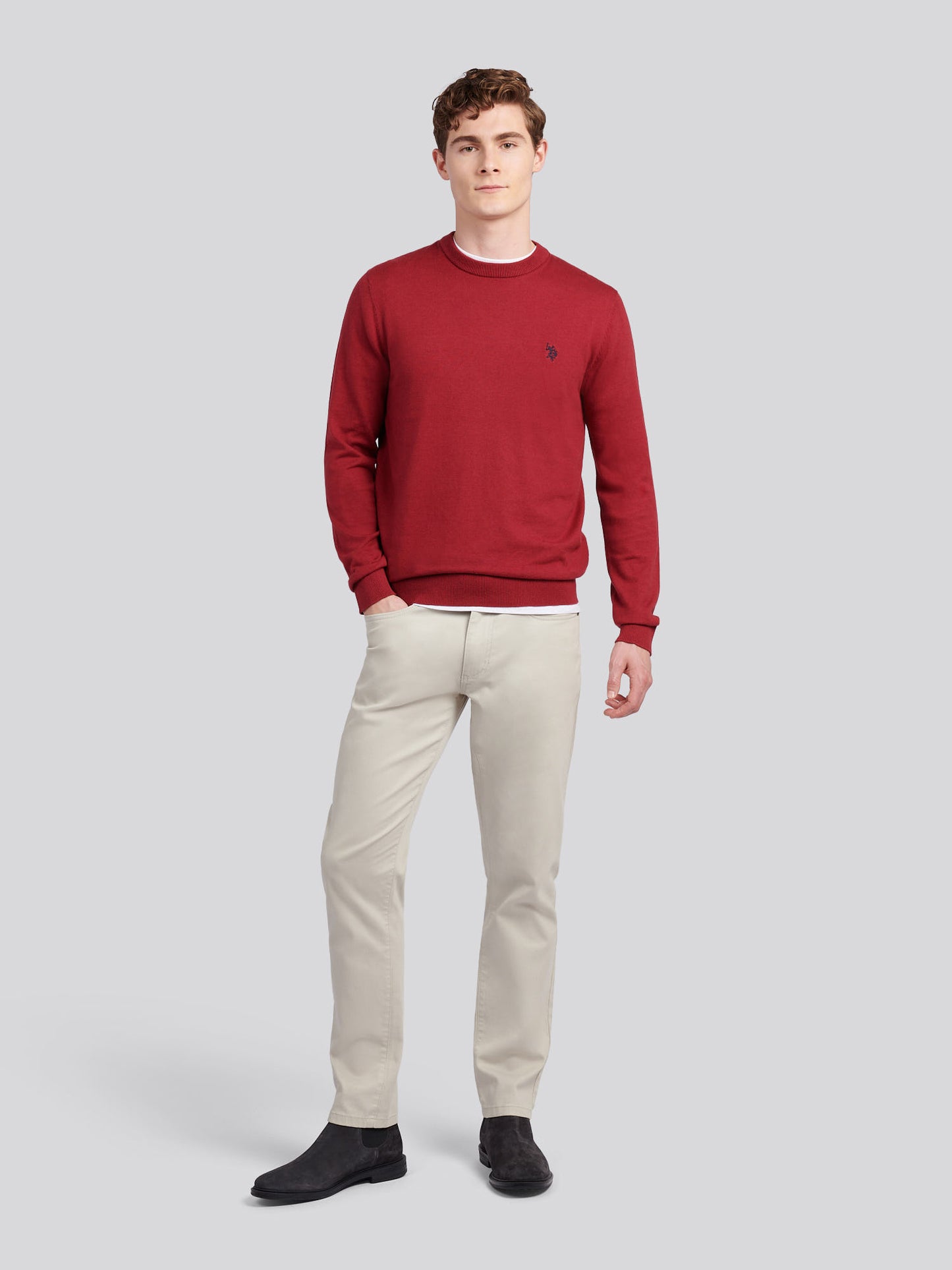 Mens Cotton Crewneck in Tibetan Red