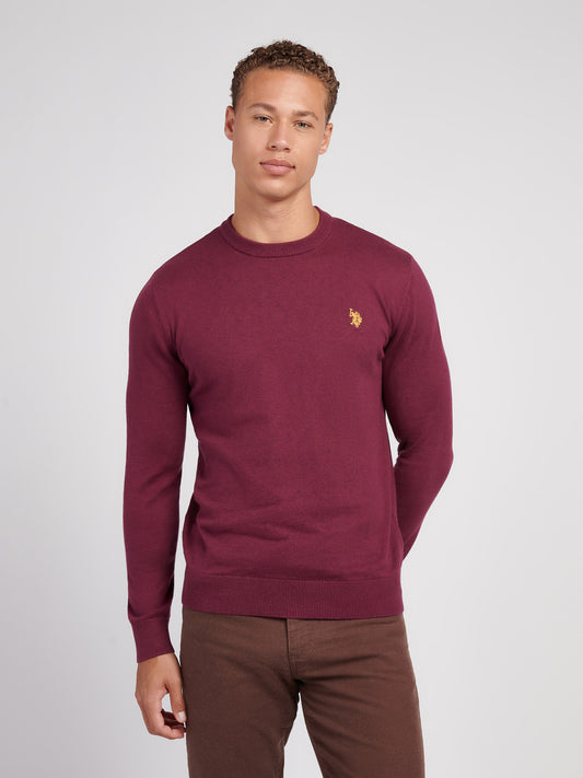 Mens Cotton Crewneck in Grape Wine