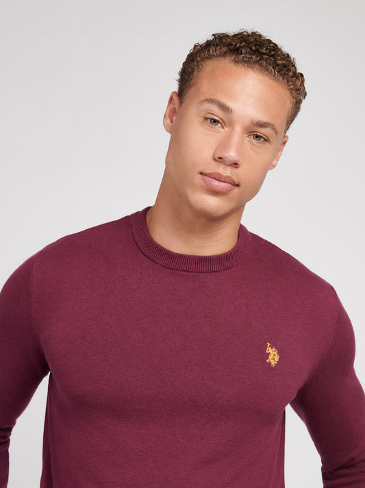 Mens Cotton Crewneck in Grape Wine