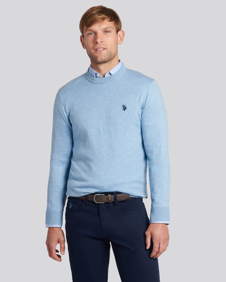 Mens Cotton Crewneck in Parisian Blue Marl
