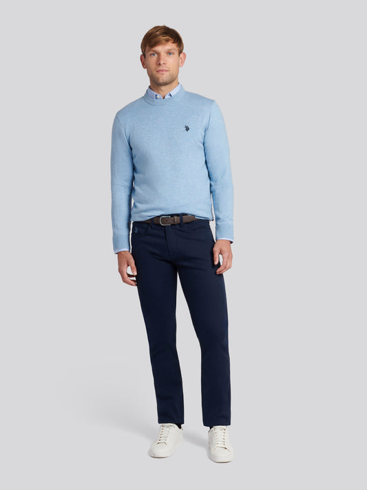 Mens Cotton Crewneck in Parisian Blue Marl