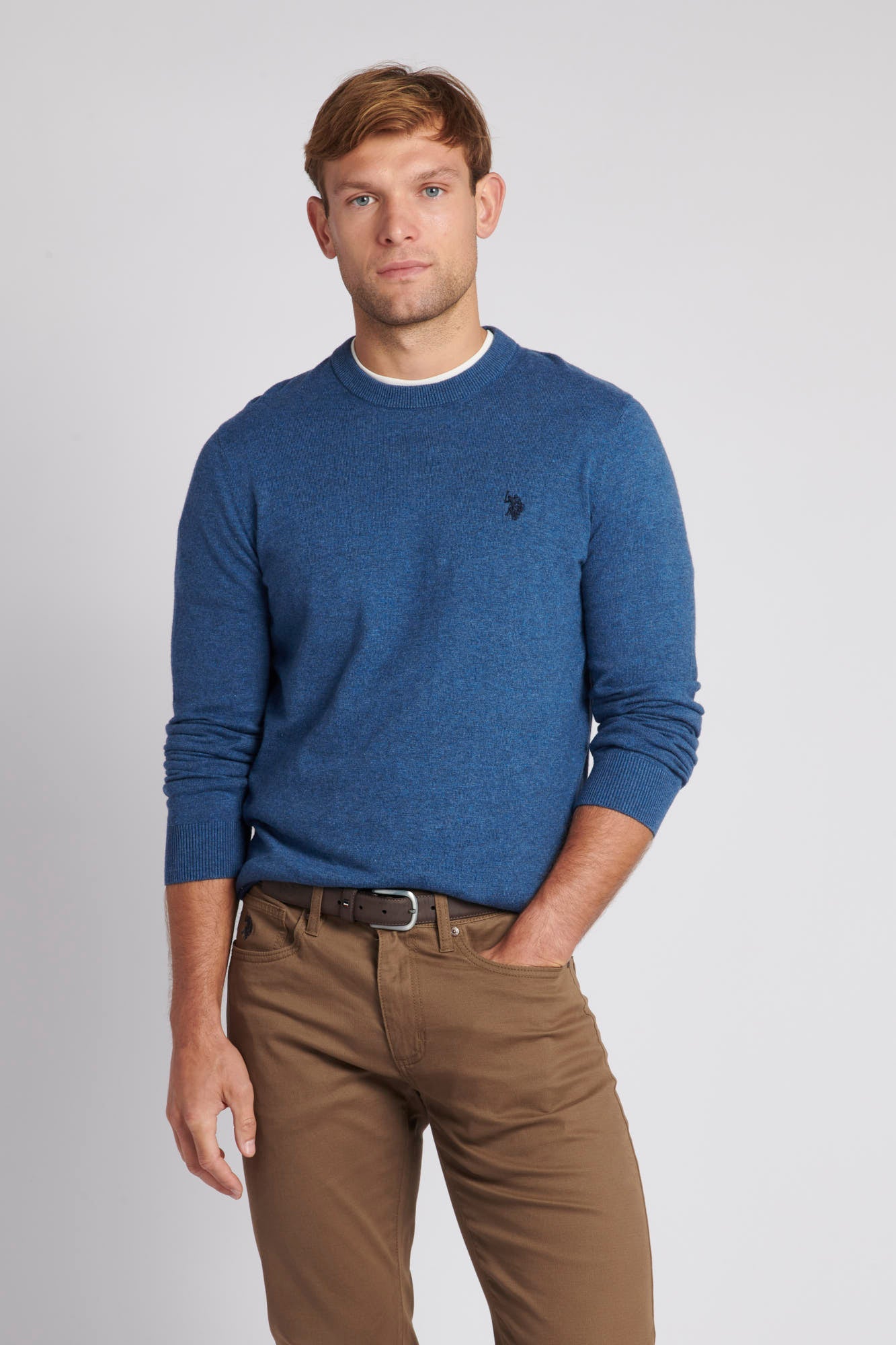 U.S. Polo Assn. Mens Cotton Crew Neck Jumper in Set Sail Marl