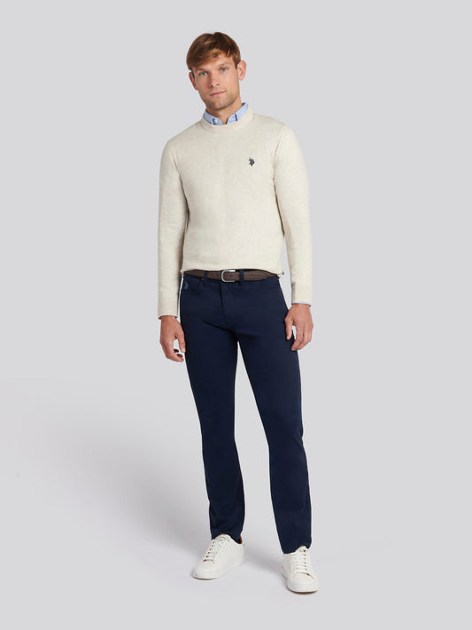 Mens Cotton Crewneck in Birch Marl
