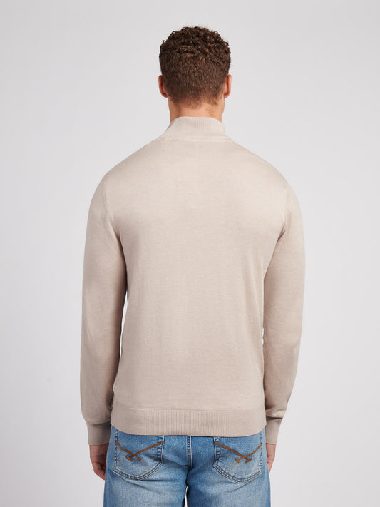 Mens Cotton Funnel Neck 1/4 Zip Knit in Atmosphere