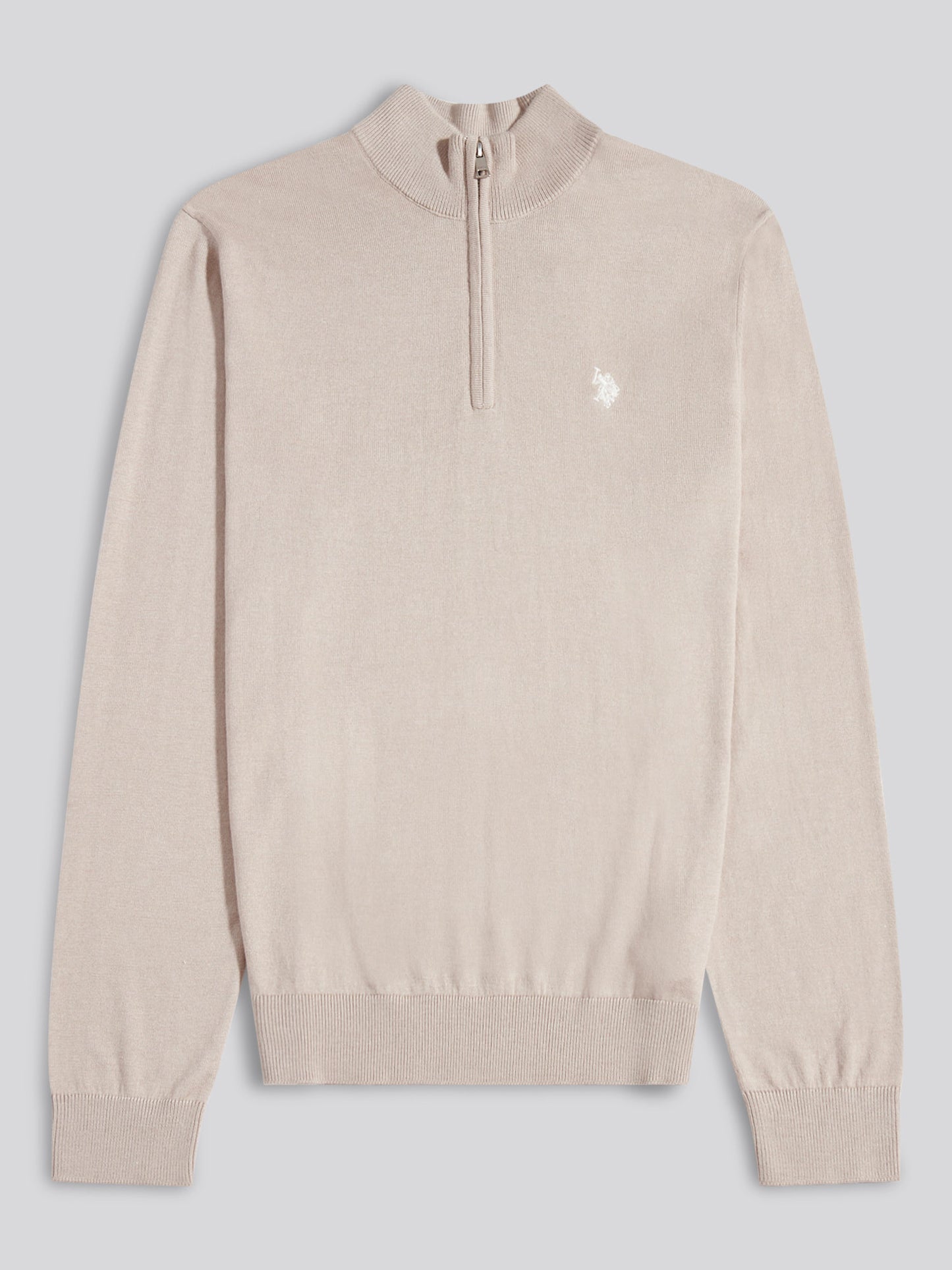 Mens Cotton Funnel Neck 1/4 Zip Knit in Atmosphere
