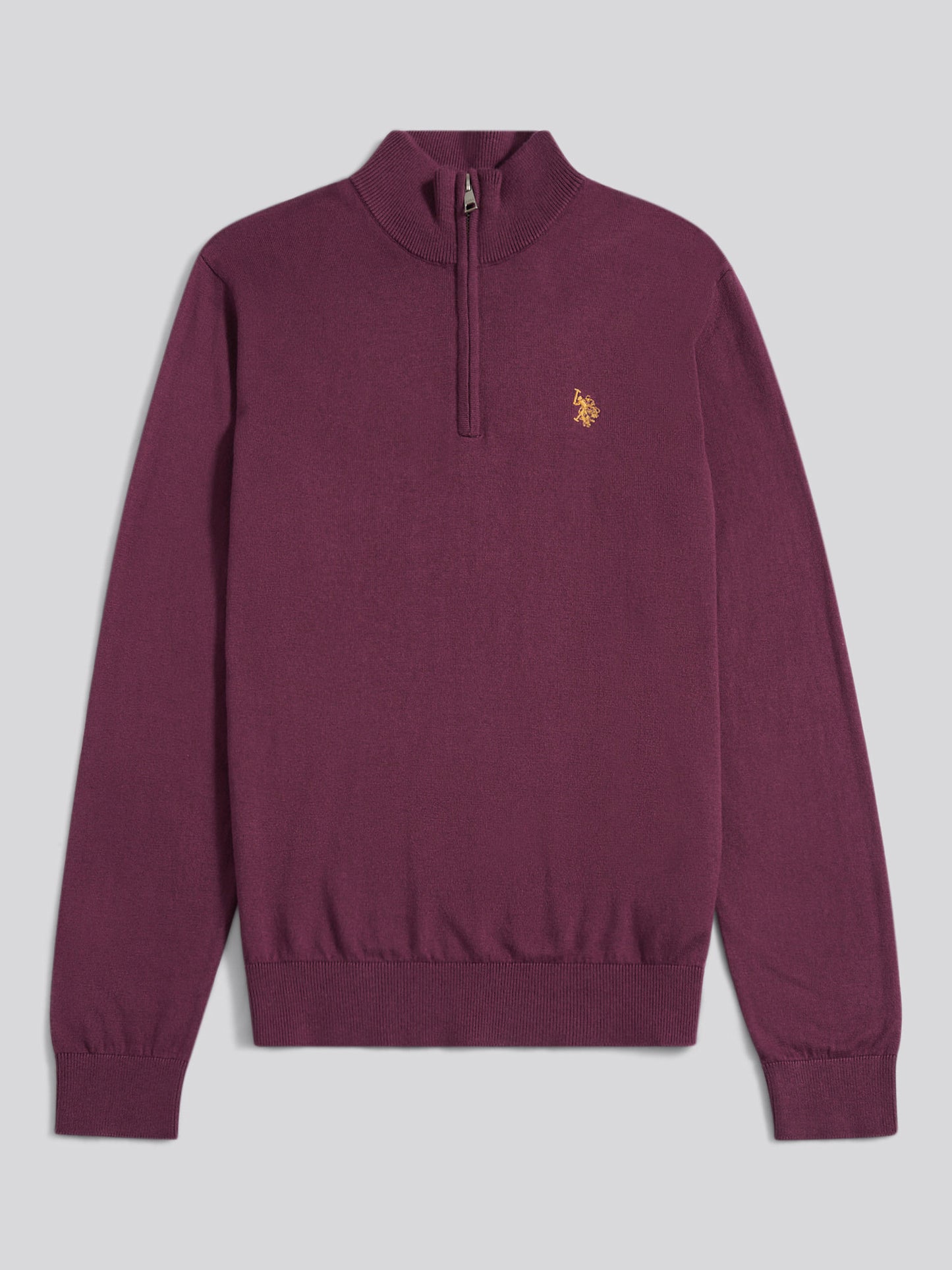 Mens Cotton Funnel Neck 1/4 Zip Knit in Grape Wine
