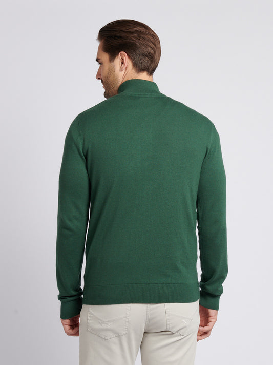 Mens Cotton Funnel Neck 1/4 Zip Knit in Pineneedle