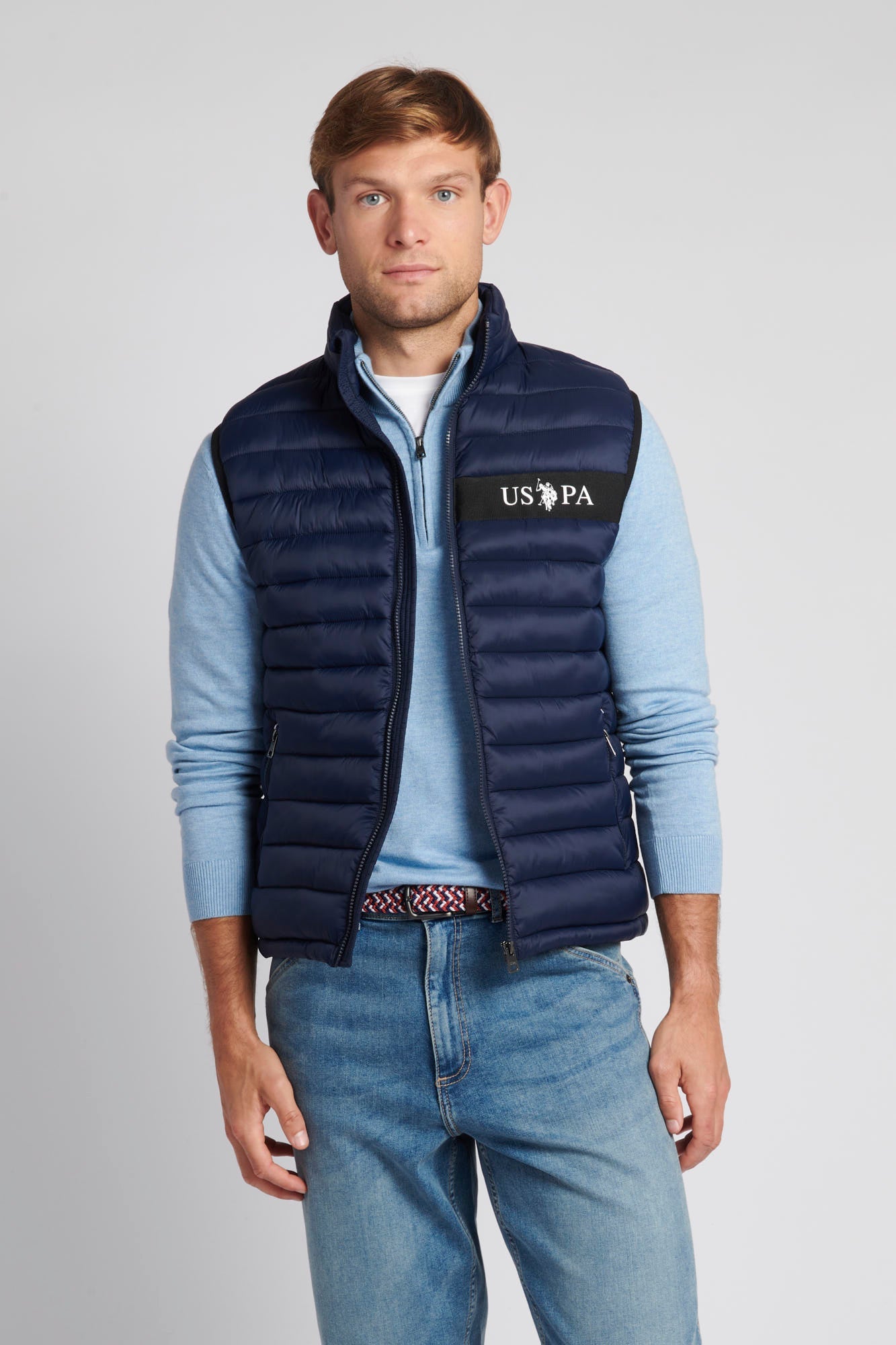 U.S. Polo Assn. Mens Lightweight Quilted Tape Gilet in Navy Blue