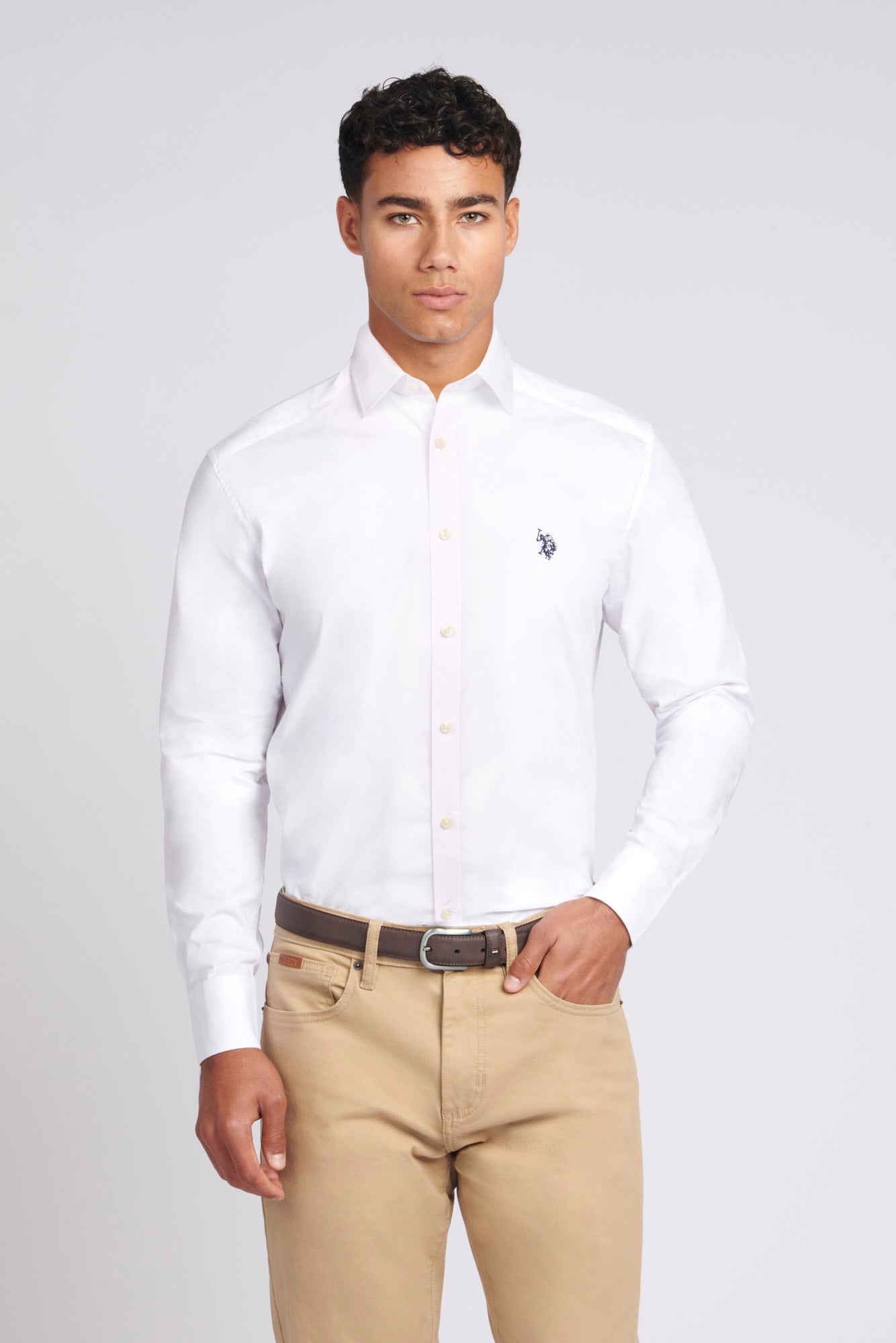 U.S. Polo Assn. Mens Long Sleeve Poplin Shirt in White