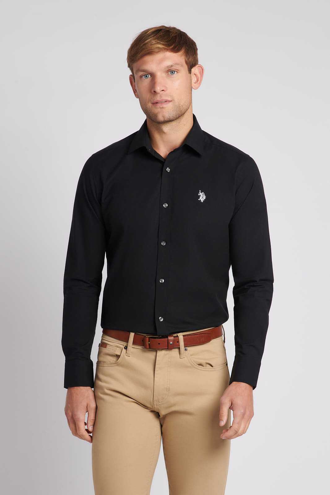 U.S. Polo Assn. Mens Long Sleeve Poplin Shirt in Black