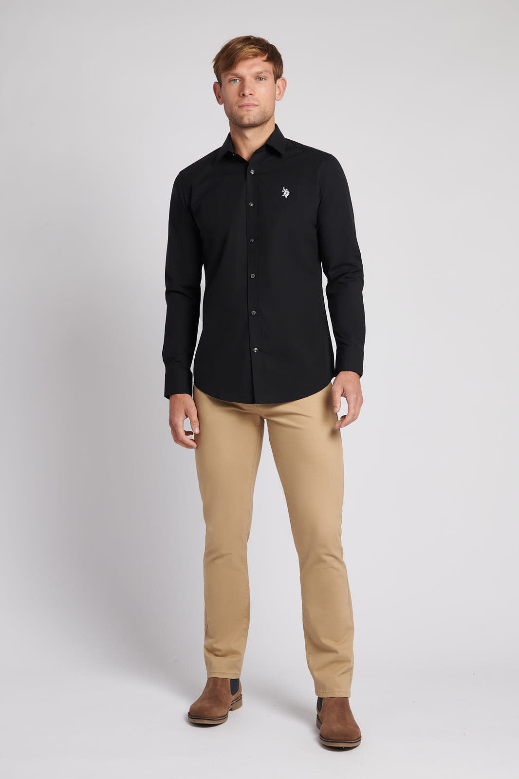 Mens Long Sleeve Poplin Shirt in Black