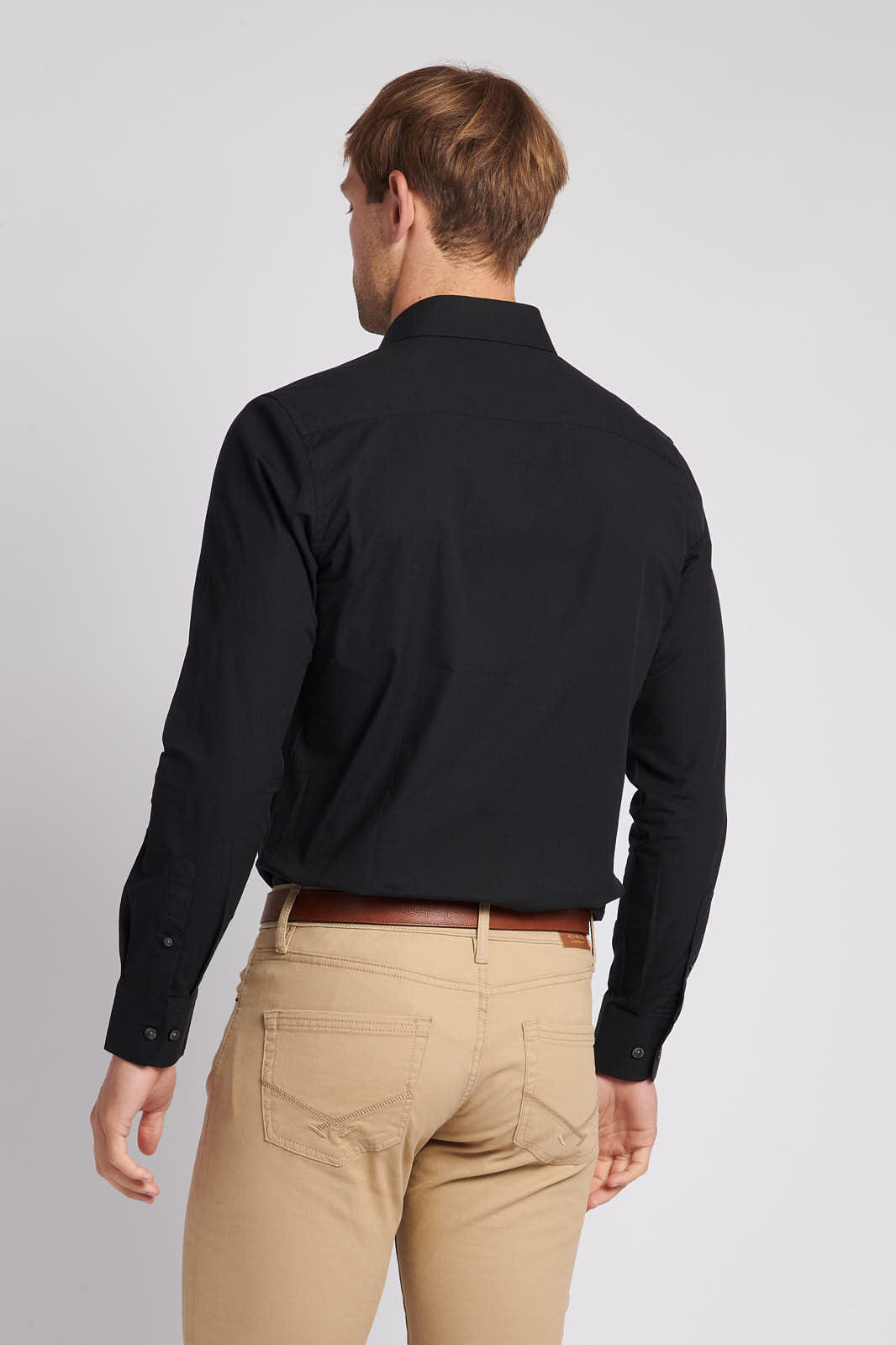 Mens Long Sleeve Poplin Shirt in Black