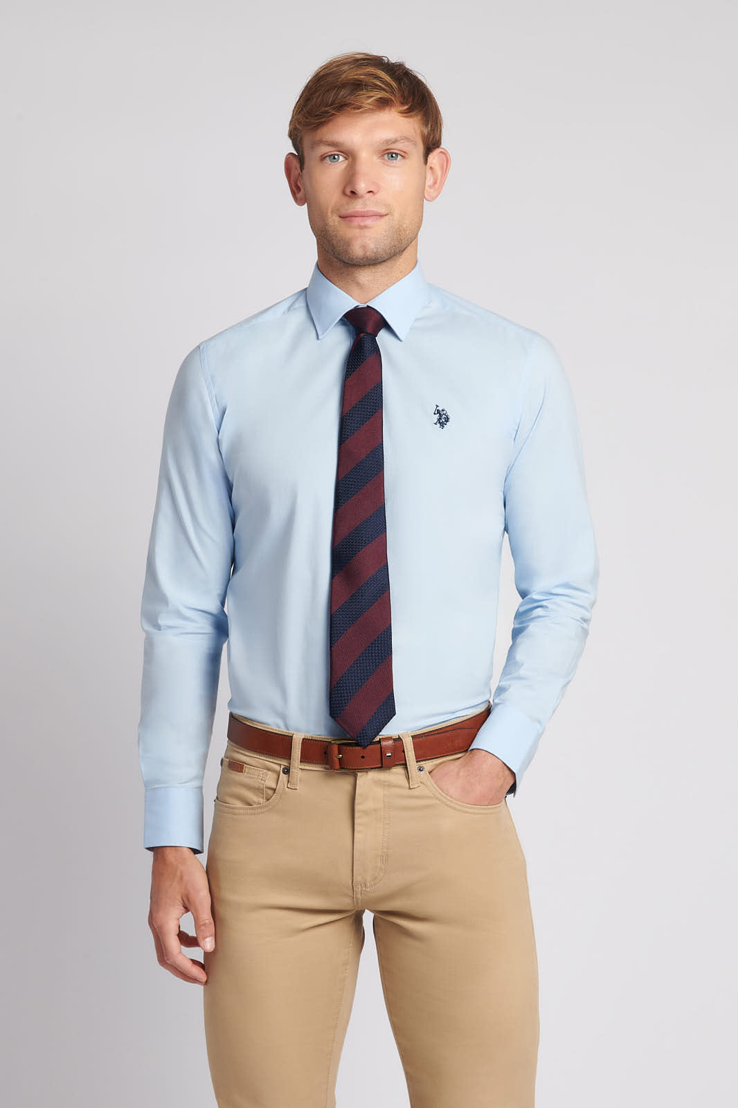 U.S. Polo Assn. Mens Long Sleeve Poplin Shirt in Skyway