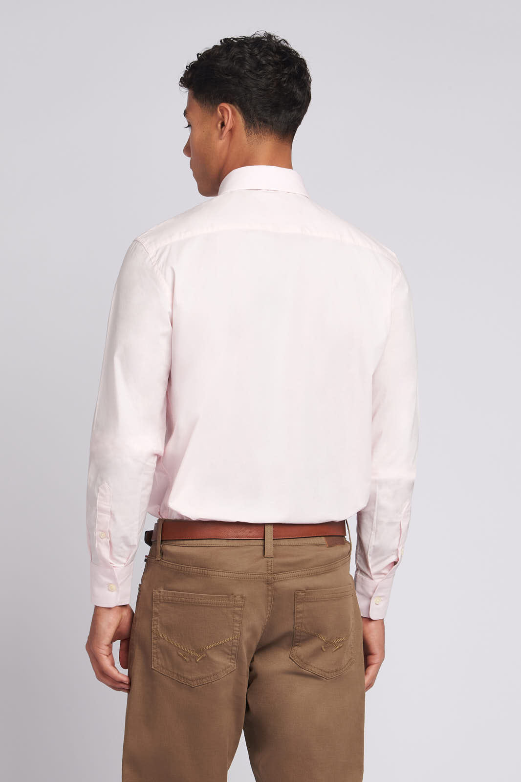 Mens Long Sleeve Poplin Shirt in Chalk Pink