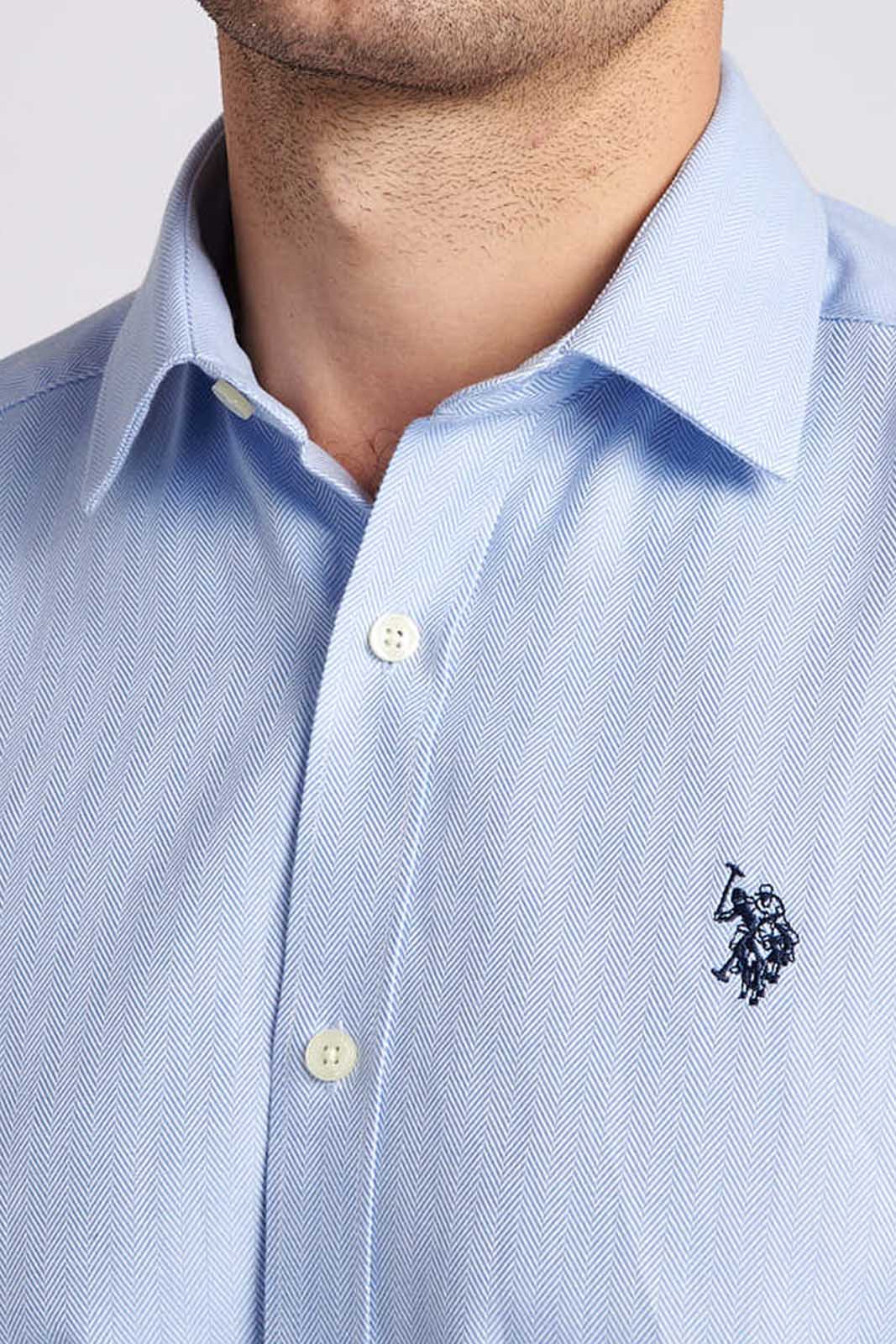 Mens Long Sleeve Dobby Texture Shirt in Navy Blue