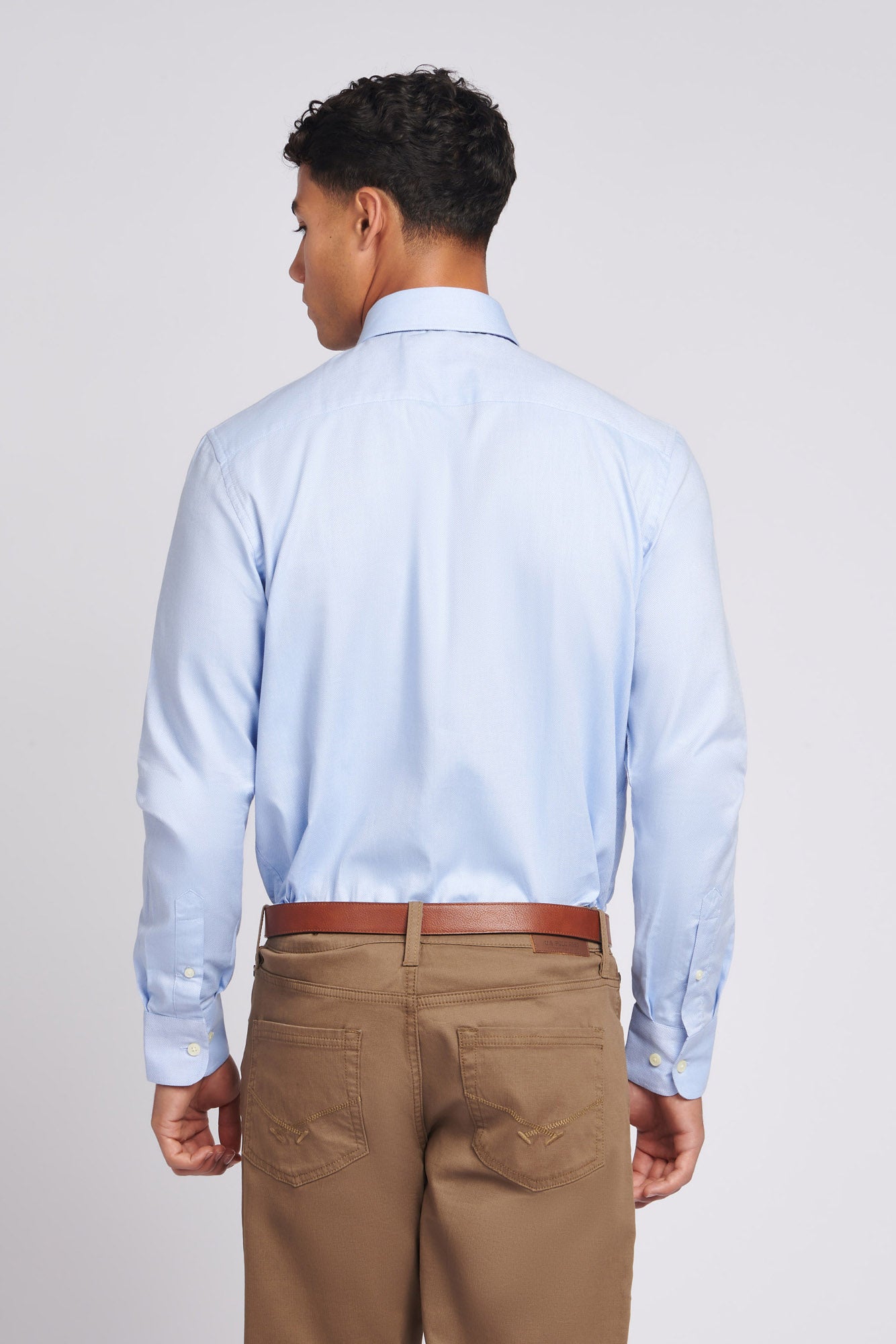 Mens Long Sleeve Dobby Texture Shirt in Skyway