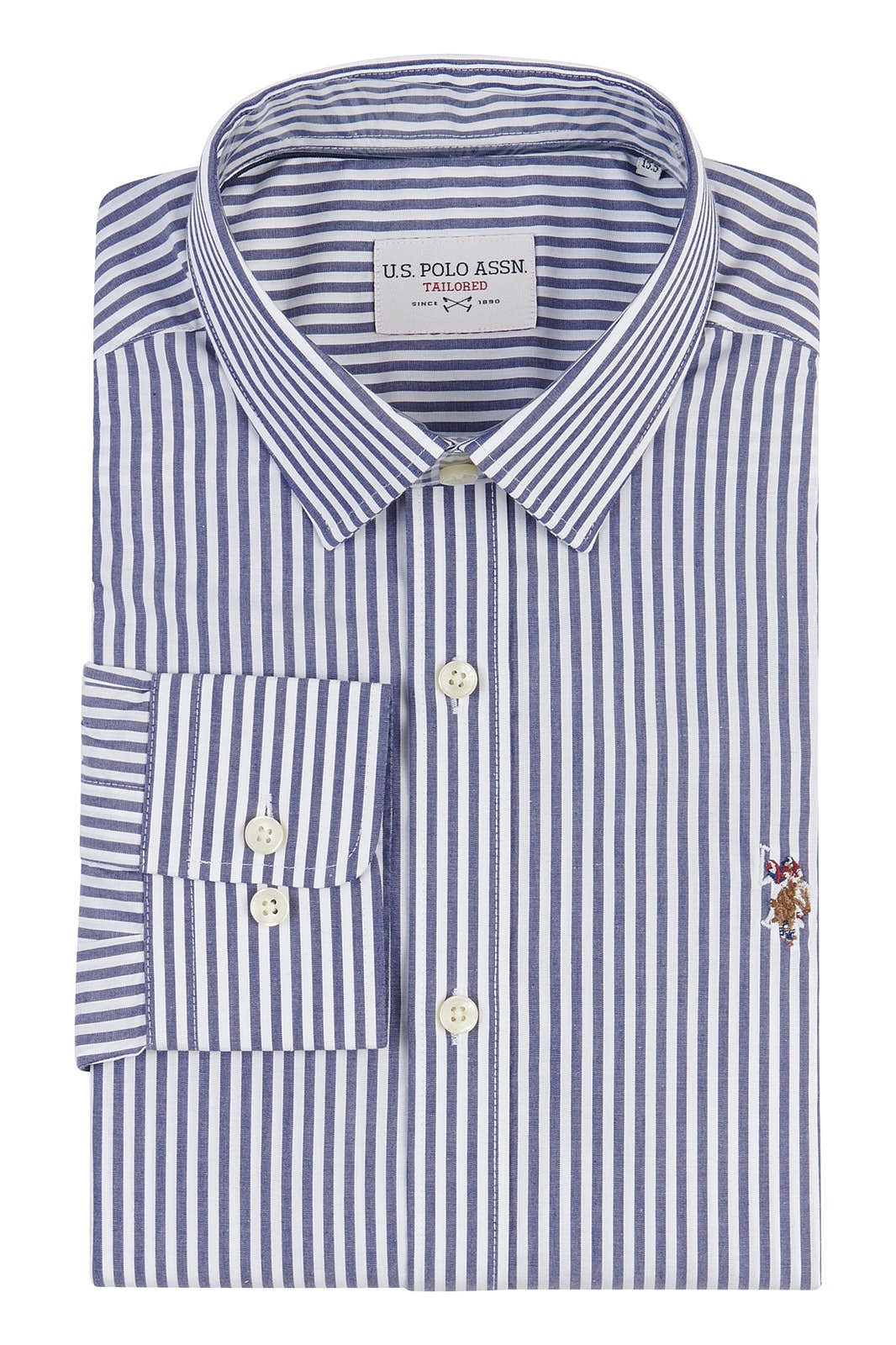 Mens Long Sleeve Poplin Bengal Stripe Shirt in Navy Blue