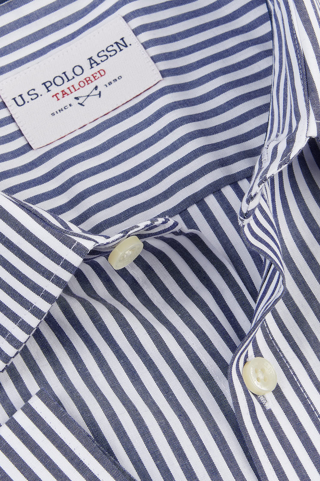 Mens Long Sleeve Poplin Bengal Stripe Shirt in Navy Blue