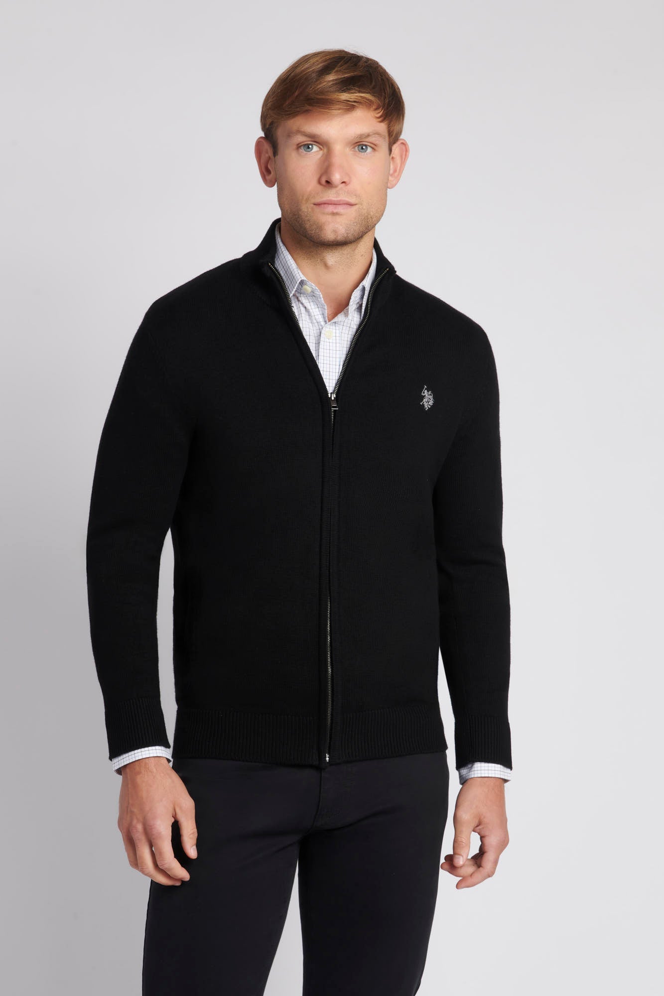 U.S. Polo Assn. Mens Knitted Cardigan in Black Steeple Grey DHM