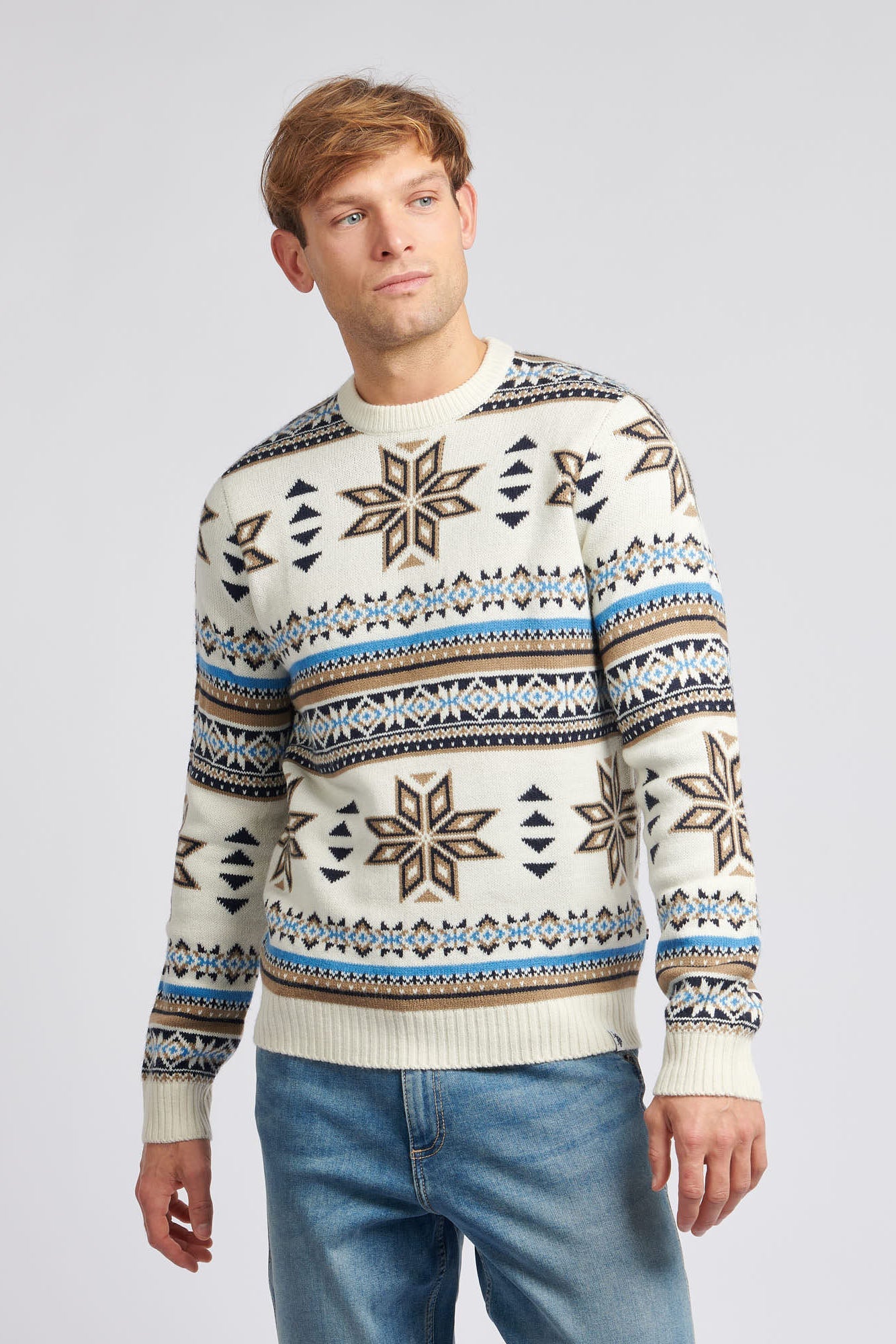 U.S. Polo Assn. Mens Fair Isle Crew Neck Jumper in Tofu