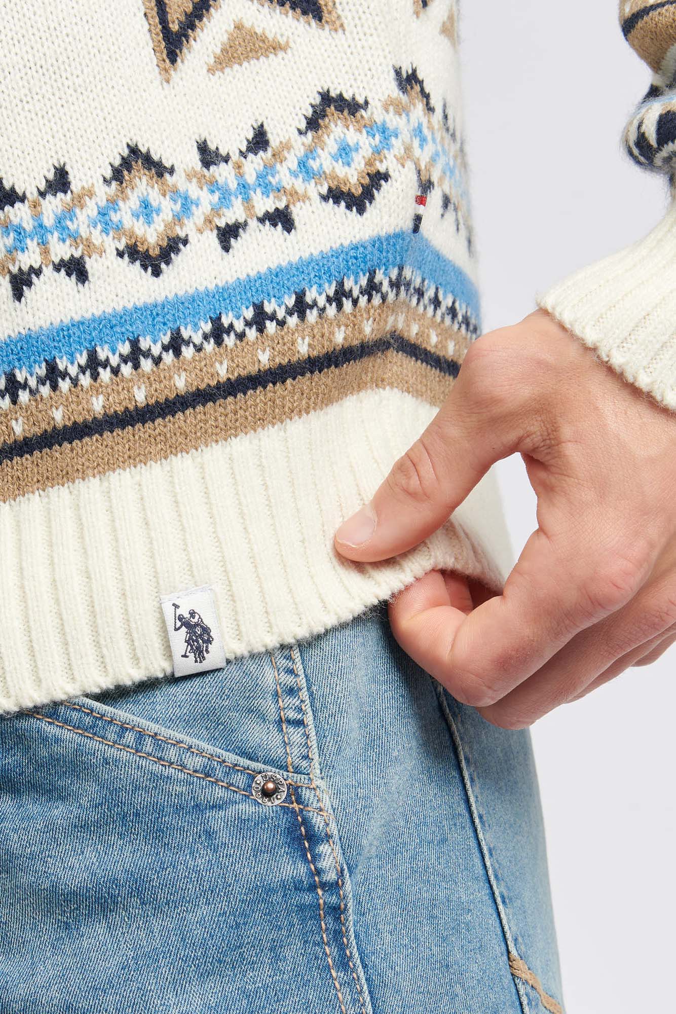 Mens Fair Isle Crew Neck Jumper in Tofu