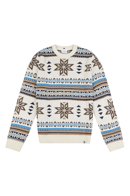 Mens Fair Isle Crew Neck Jumper in Tofu