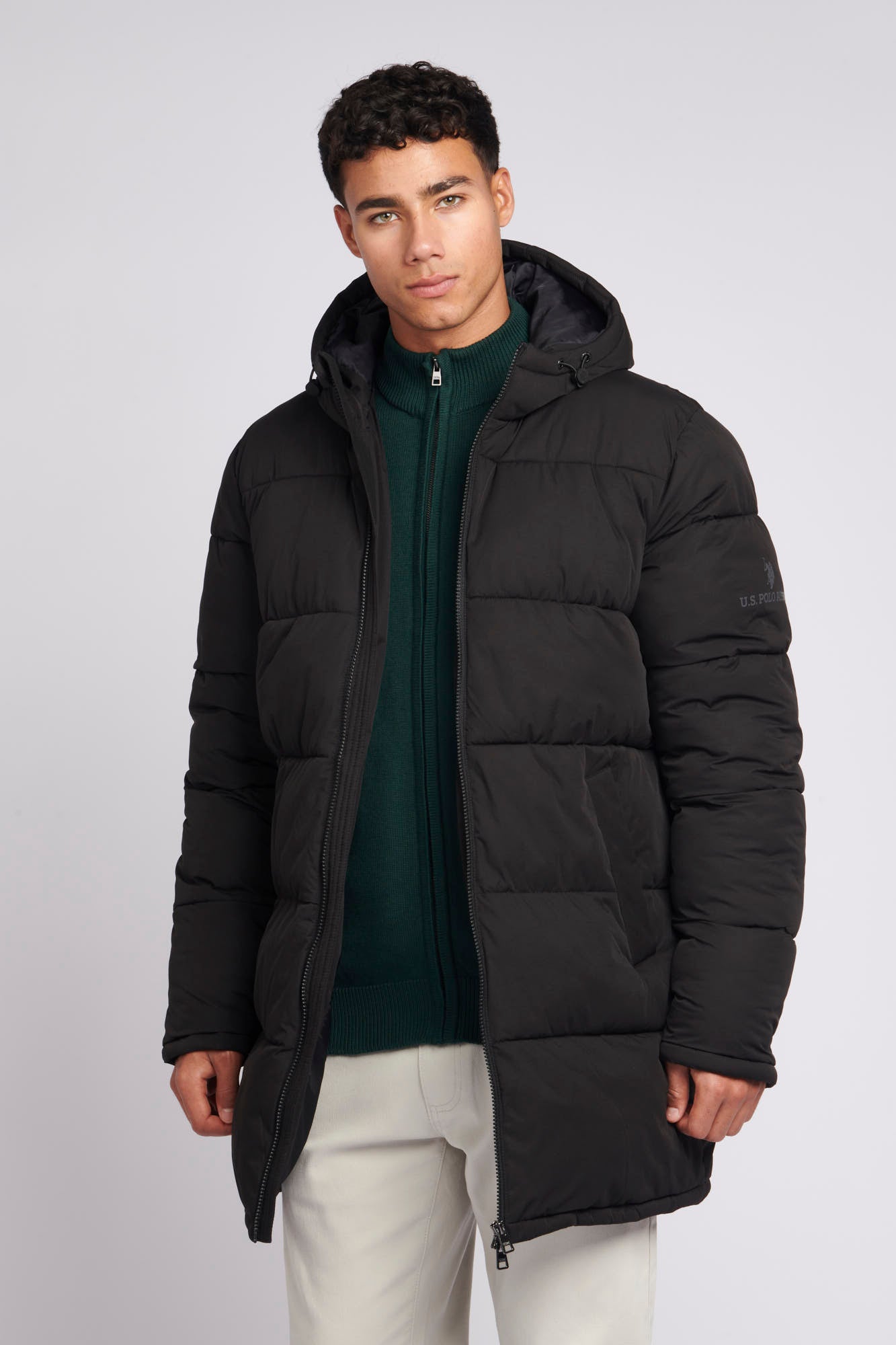 U.S. Polo Assn. Mens Longline Puffer Coat in Black