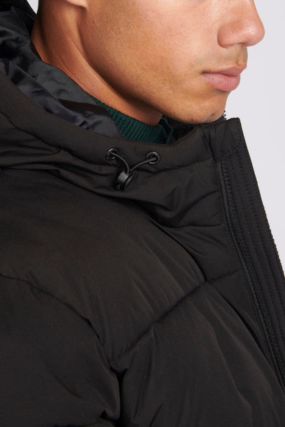 Mens Longline Puffer Coat in Black