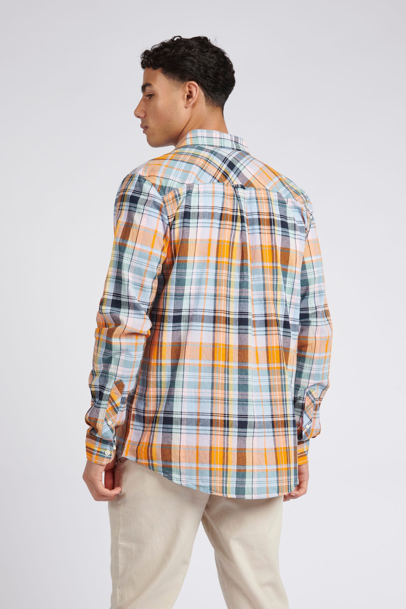 Mens Linen Blend Check Shirt in Cashmere Blue