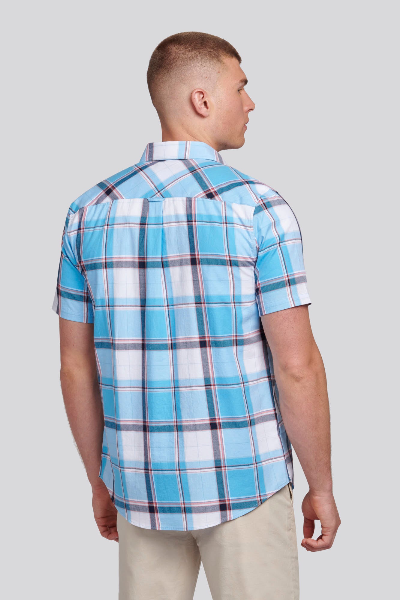 Mens Short Sleeve Check Shirt in Ethereal Blue