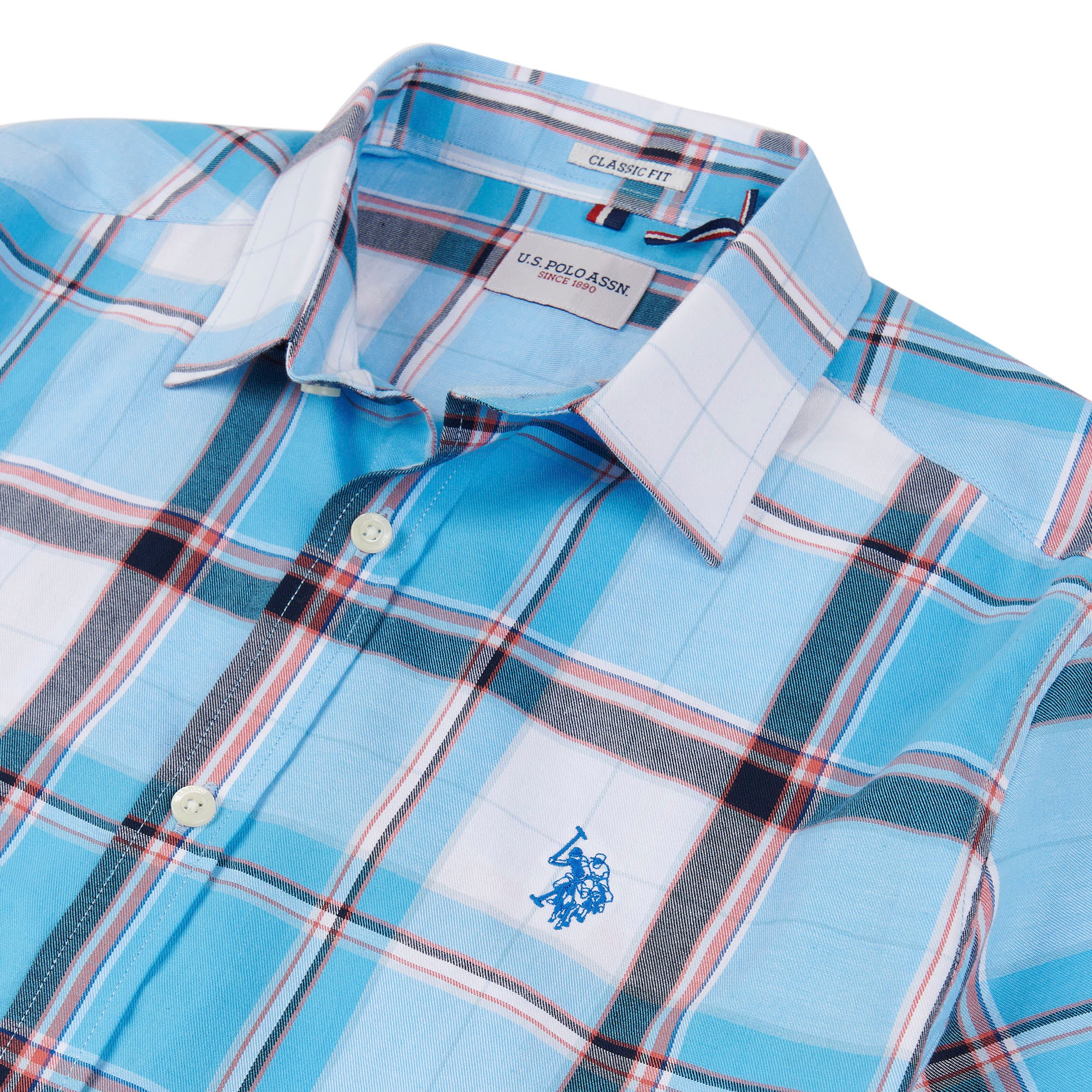 Mens Short Sleeve Check Shirt in Ethereal Blue