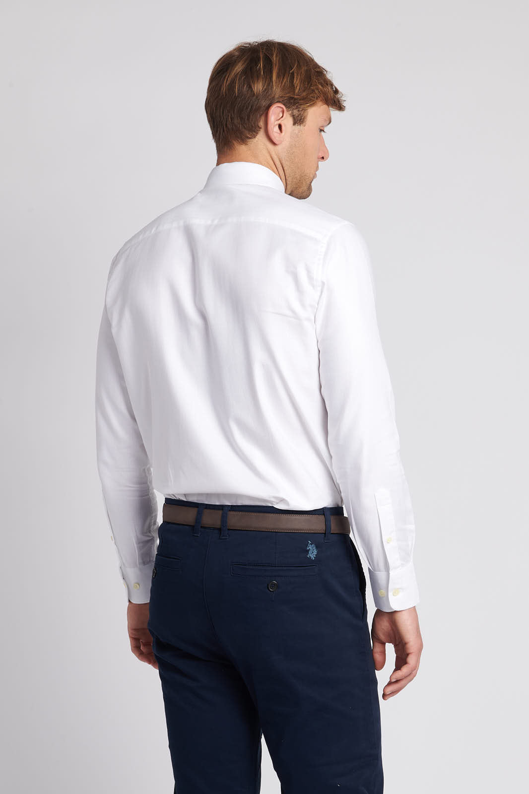 Mens Long Sleeve Herringbone Twill Shirt in White