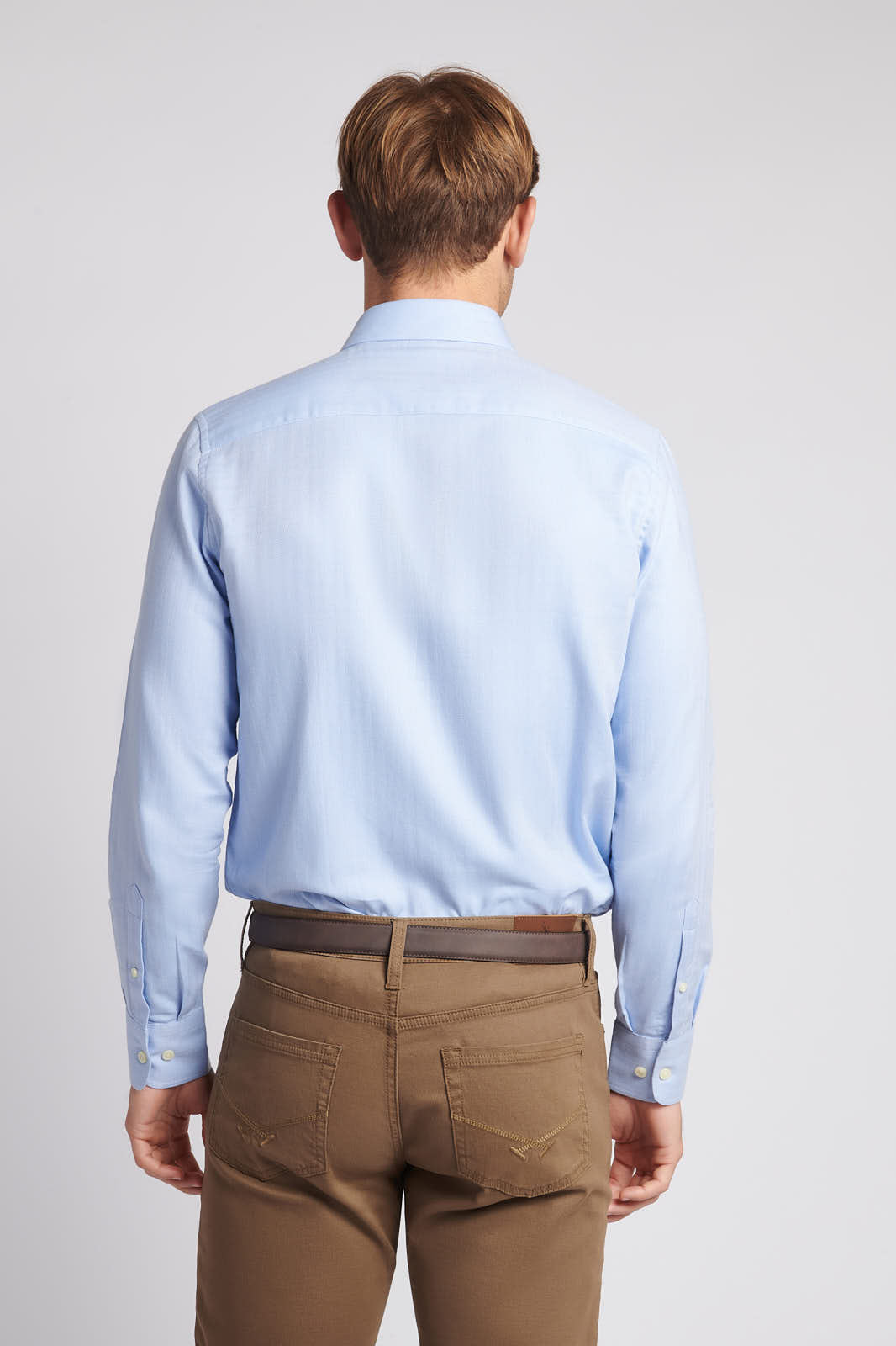 Mens Long Sleeve Herringbone Twill Shirt in Skyway