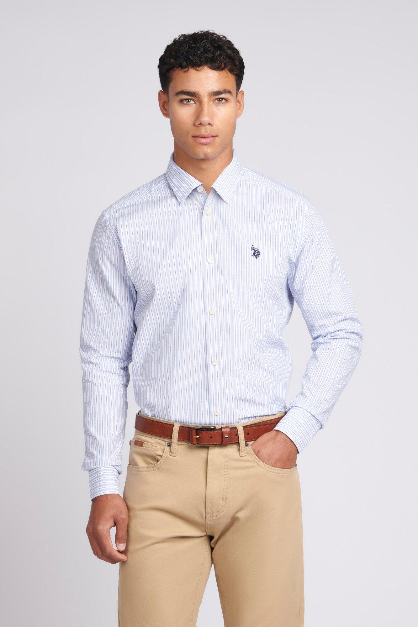 U.S. Polo Assn. Mens Multi Stripe Shirt in Skyway