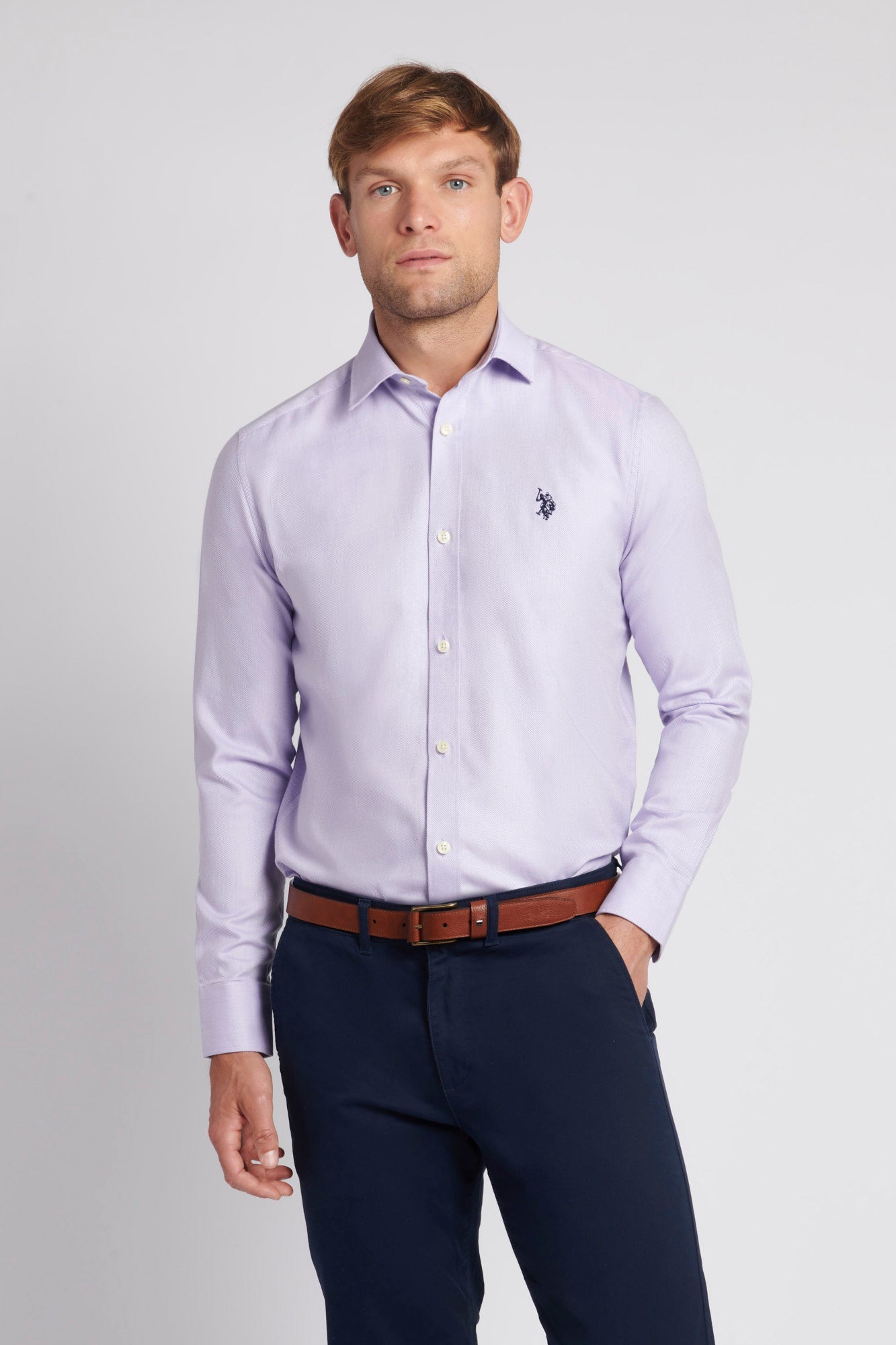 U.S. Polo Assn. Mens Long Sleeve Royal Twill Shirt in Pastel Lilac