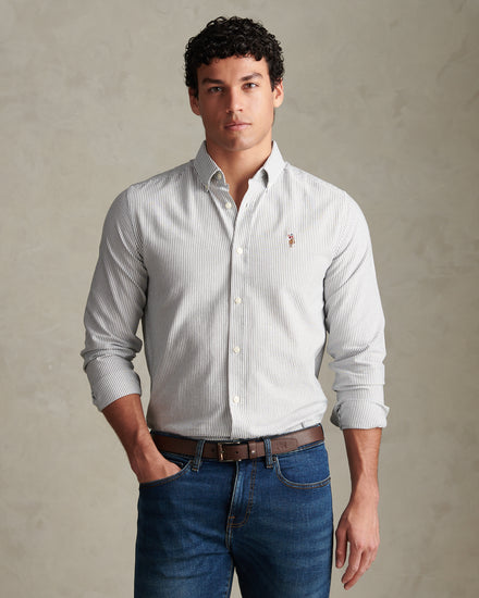 Mens Oxford Stripe  Shirt Green Gables