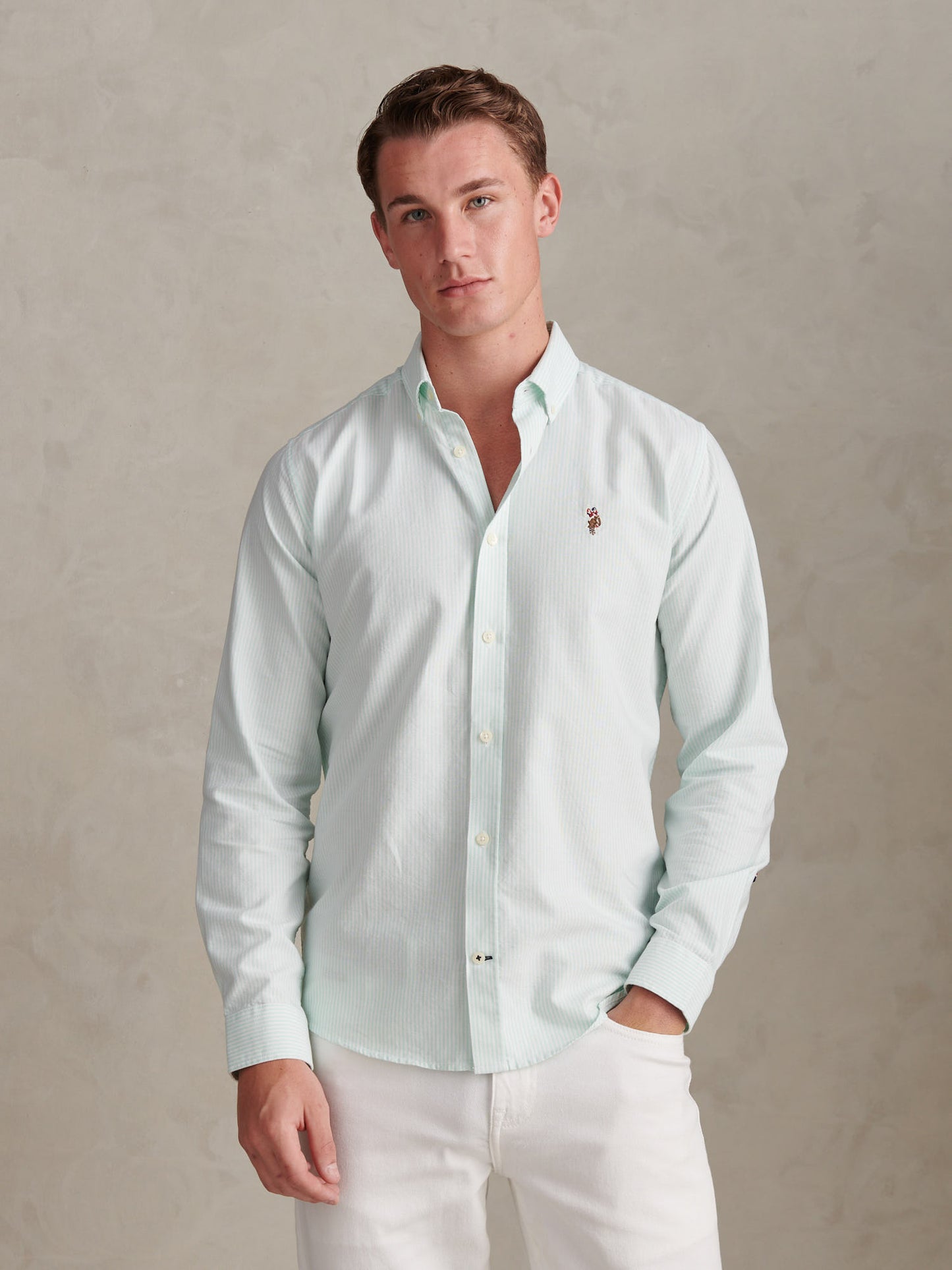 Mens Oxford Stripe  Shirt in Ice Green