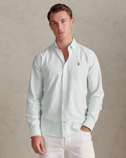 Mens Oxford Stripe  Shirt in Ice Green
