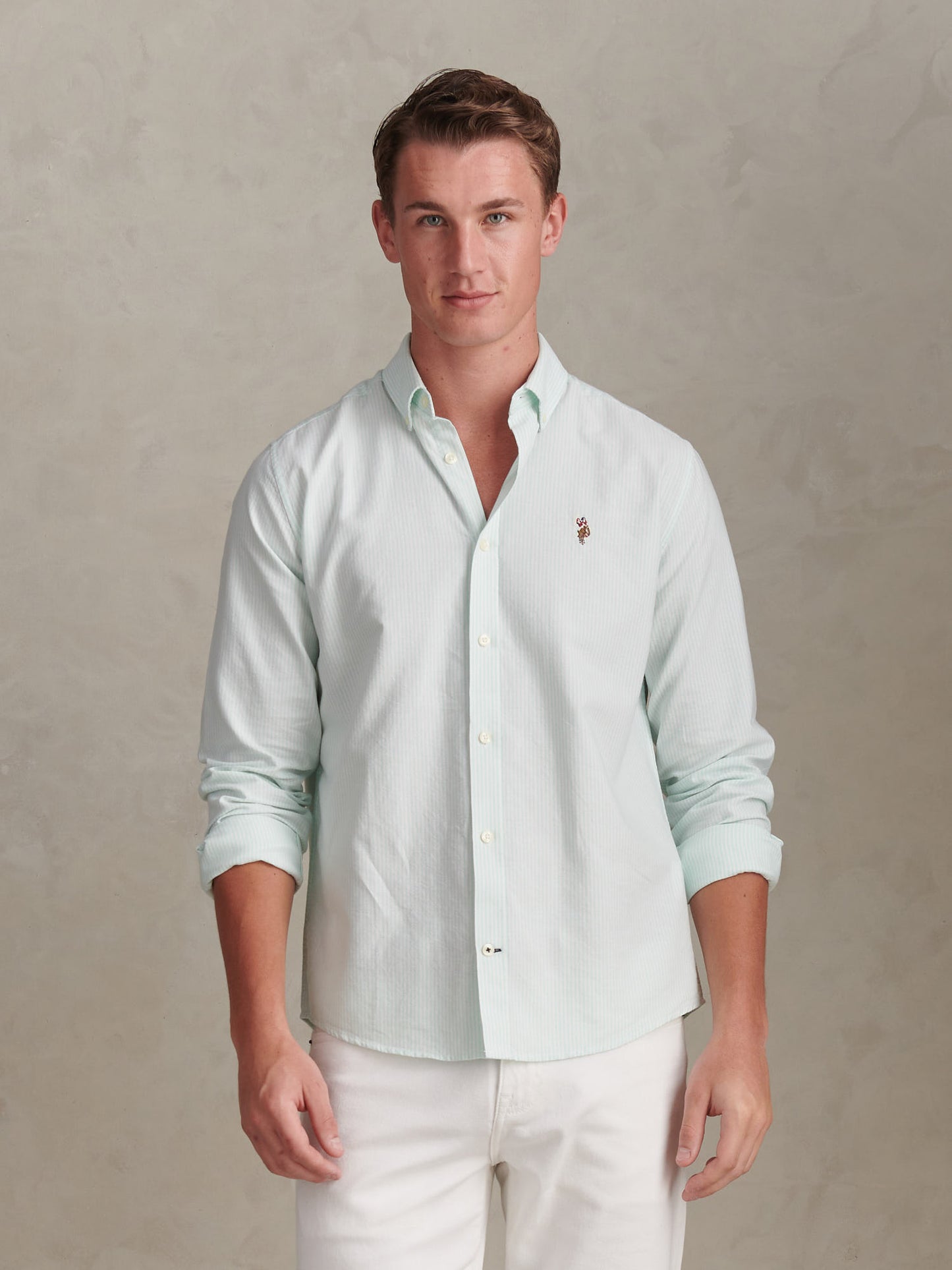 Mens Oxford Stripe  Shirt in Ice Green