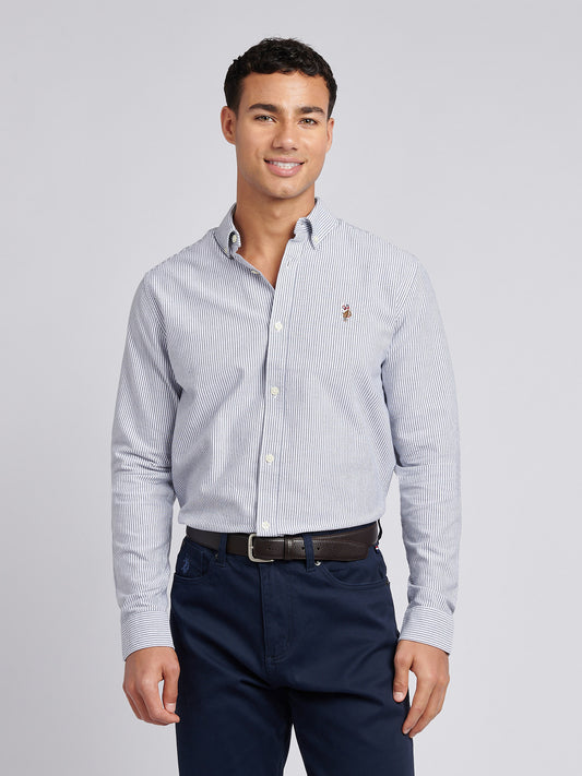 Mens Oxford Stripe  Shirt in Dark Sapphire Navy