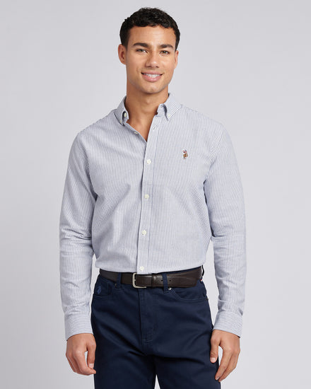 Mens Oxford Stripe  Shirt in Dark Sapphire Navy