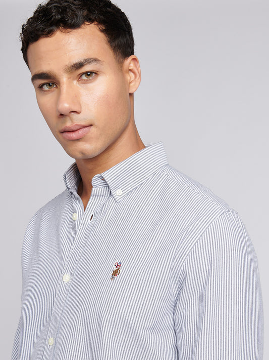Mens Oxford Stripe  Shirt in Dark Sapphire Navy