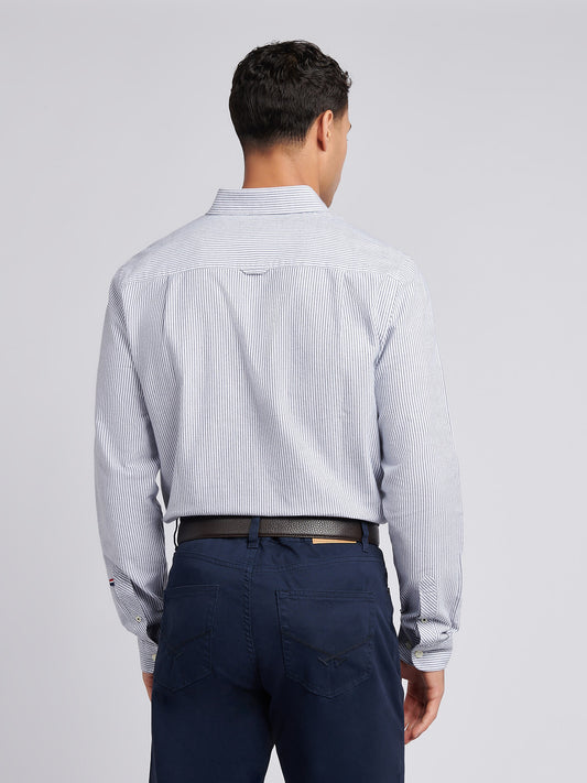 Mens Oxford Stripe  Shirt in Dark Sapphire Navy