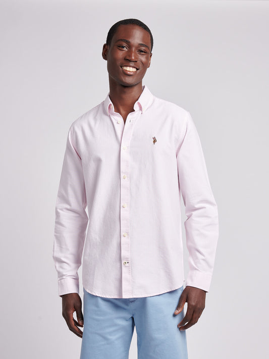 Mens Oxford Stripe  Shirt in Tickled Pink