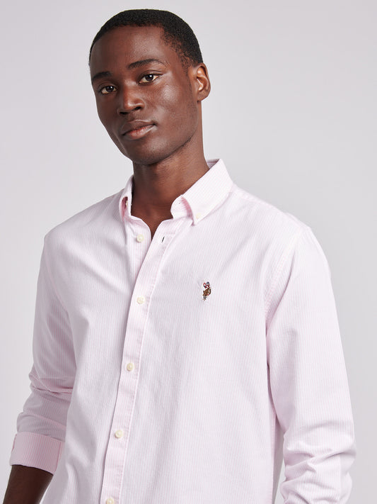 Mens Oxford Stripe  Shirt in Tickled Pink