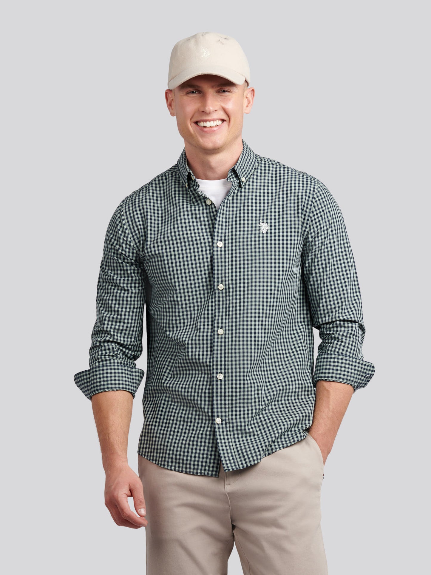Mens Gingham Shirt in Iceberg Green