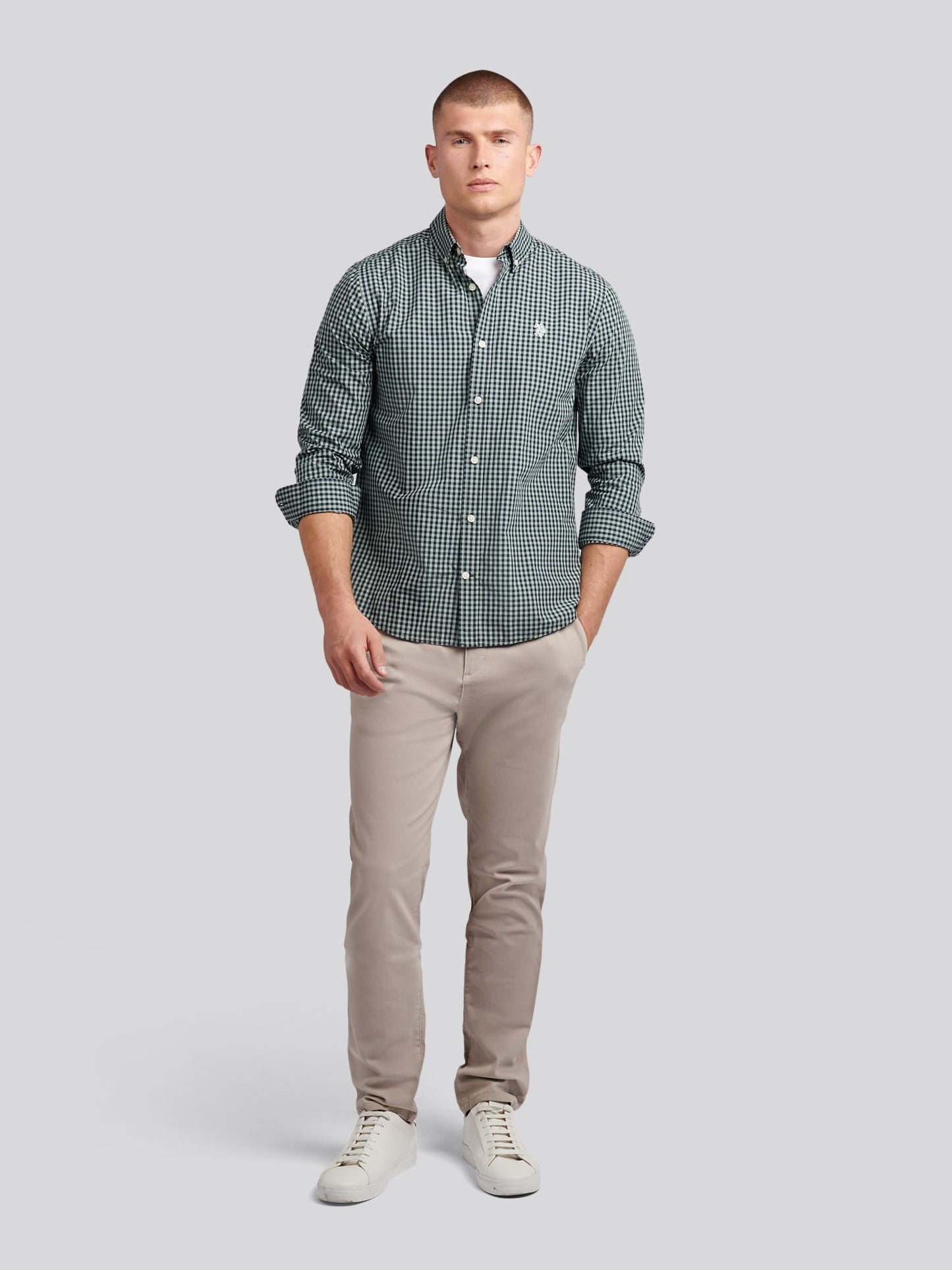 Mens Gingham Shirt in Iceberg Green