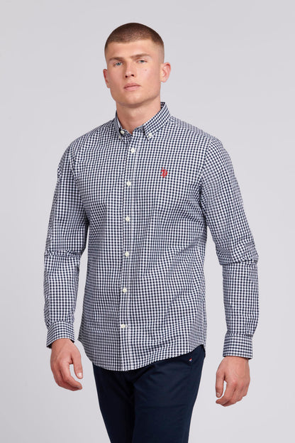 Mens Gingham Poplin Shirt in Dark Sapphire Navy