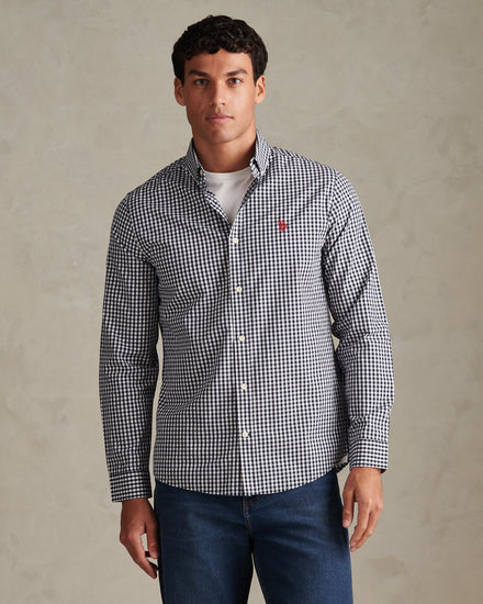 Mens Gingham Shirt Dark Sapphire Navy